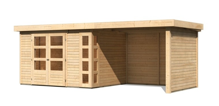 dřevěný domek KARIBU KERKO 5 + přístavek 280 cm včetně zadní a boční stěny (9208) natur LG2993