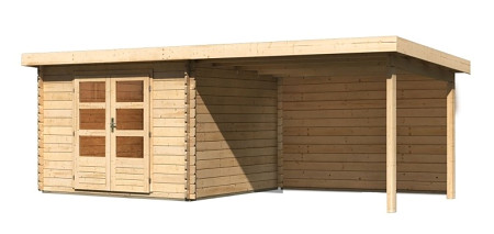 dřevěný domek KARIBU BASTRUP 5 + přístavek 300 cm včetně zadní stěny (9310) natur LG2920