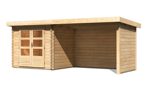 dřevěný domek KARIBU BASTRUP 2 + přístavek 300 cm včetně zadní a boční stěny (91531) natur LG2945