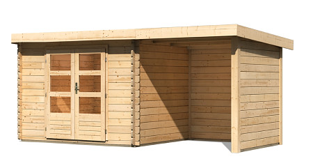 dřevěný domek KARIBU BASTRUP 3 + přístavek 200 cm včetně zadní a boční stěny (73330) natur LG2946