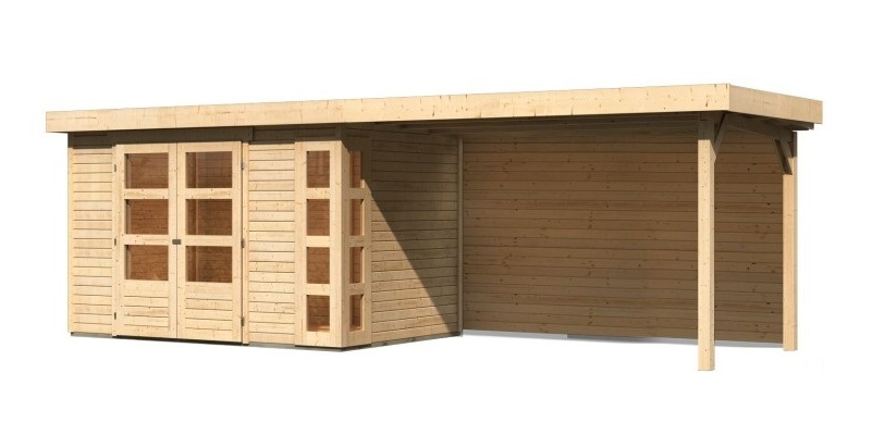 dřevěný domek KARIBU KERKO 4 + přístavek 280 cm včetně zadní stěny (9191) natur LG2977