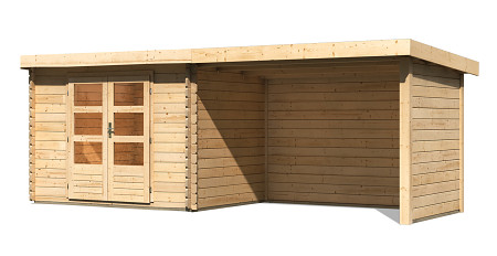 dřevěný domek KARIBU BASTRUP 3 + přístavek 300 cm včetně zadní a boční stěny (91533) natur LG3012