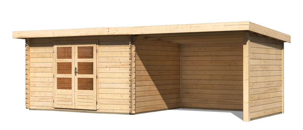 dřevěný domek KARIBU BASTRUP 7 + přístavek 300 cm včetně zadní a boční stěny (73334) natur LG3027