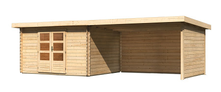 dřevěný domek KARIBU BASTRUP 7 + přístavek 400 cm včetně zadní a boční stěny (9316) natur LG3029