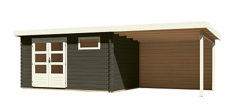 dřevěný domek KARIBU BASTRUP 8 + přístavek 300cm včetně zadní stěny (38771) terragrau LG3033