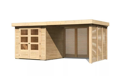 dřevěný domek KARIBU ASKOLA 2 + přístavek 280 cm včetně zadní a boční stěny (9169) natur LG3225