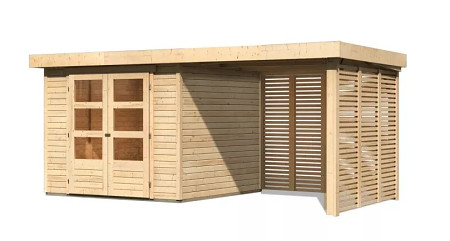 dřevěný domek KARIBU ASKOLA 3,5 + přístavek 240 cm včetně zadní a boční stěny (9147) natur LG3248
