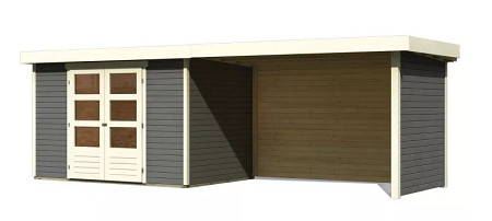 dřevěný domek KARIBU ASKOLA 4 + přístavek 280 cm včetně zadní a boční stěny (92074) terragrau LG3272