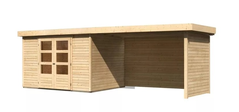 dřevěný domek KARIBU ASKOLA 5 + přístavek 280 cm včetně zadní a boční stěny (77737) natur LG3282