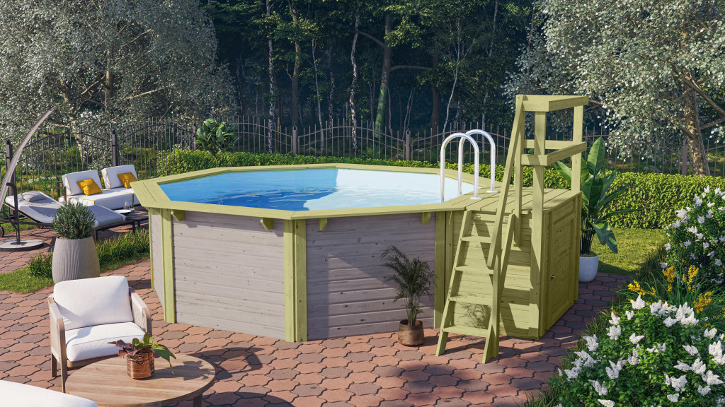 bazén KARIBU model X1 včetně malé terasy (39056) 4,0 x 4,0 m terragrau LG3438