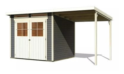 dřevěný domek KARIBU GLUCKSBURG 4 + přístavek 190 cm (83233) terragrau LG3499