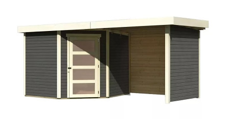 dřevěný domek KARIBU SCHWANDORF 5 + přístavek 240 cm včetně zadní a boční stěny (77749) terragrau LG3911