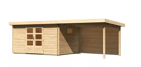 dřevěný domek KARIBU TRITTAU 5 + přístavek 330 cm včetně zadní stěny (10060) natur LG4194