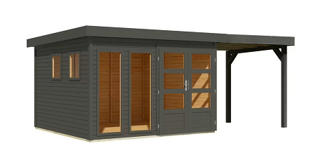 dřevěný domek KARIBU LAHAR 6 + přístavek 240 cm (12488) terragrau LG4430
