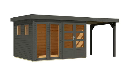 dřevěný domek KARIBU LAHAR 5 + přístavek 240 cm (12487) terragrau LG4426