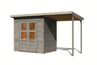 dřevěný domek KARIBU MERSEBURG 3 + přístavek 166 cm (9559) světle šedý LG4435