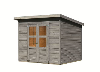 dřevěný domek KARIBU MERSEBURG 5 (8385) světle šedý LG4438