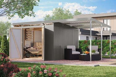 plechový domek KARIBU IRIDIUM 3,5 + přístavek 200 cm (48498) šedý LG4818