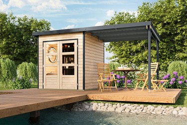 hybridní domek KARIBU PLUTO 1 (48321) natur / antracit + 233 cm přístavek LG4873