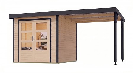 hybridní domek KARIBU JUPITER 3,5A (12373) natur / antracit + přístavek 232 cm LG4998