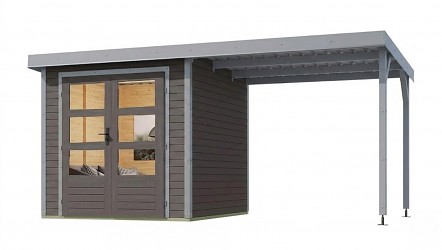 hybridní domek KARIBU JUPITER 3,5B (12375) terragrau / sv. šedá + přístavek 219 cm LG5001