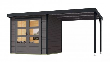 hybridní domek KARIBU JUPITER 3,5B (12376) terragrau / antracit + přístavek 219 cm LG5002