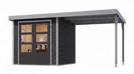 hybridní domek KARIBU JUPITER 3,5C (12378) antracit / sv. šedá + přístavek 219 cm LG5005