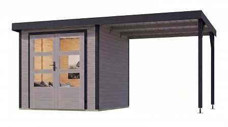 hybridní domek KARIBU JUPITER 3,5D (12383) světle šedý / antracit + přístavek 219 cm LG5010