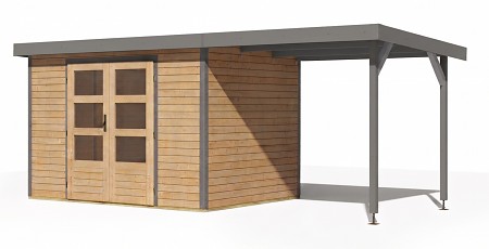 hybridní domek KARIBU JUPITER 4A (12385) natur / sv. šedý + přístavek 219 cm LG5013