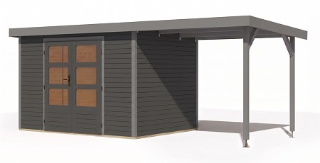 hybridní domek KARIBU JUPITER 4B (12388) terragrau / sv. šedá + přístavek 219 cm LG5018