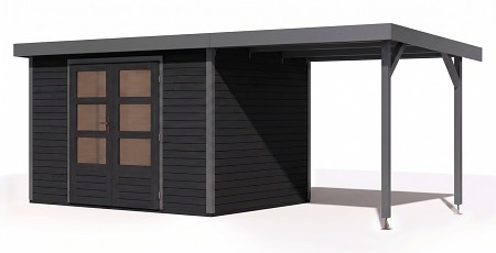 hybridní domek KARIBU JUPITER 4C (12394) antracit / sv. šedá + přístavek 219 cm LG5024