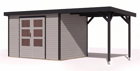 hybridní domek KARIBU JUPITER 4D (12402) světle šedý / antracit + přístavek 219 cm LG5033