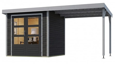 hybridní domek KARIBU JUPITER 2C (12340) antracit / sv. šedá + přístavek 219 cm LG4974