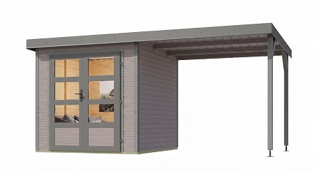 hybridní domek KARIBU JUPITER 2D (12341) světle šedý / sv. šedá + přístavek 219 cm LG4976