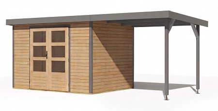 hybridní domek KARIBU JUPITER 5A (12405) natur / sv. šedý + přístavek 219 cm LG5036