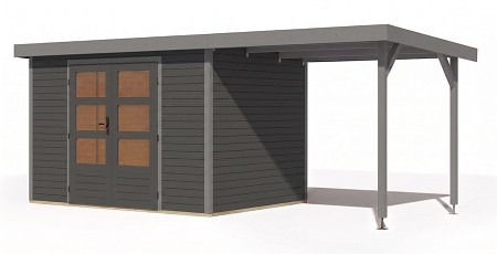 hybridní domek KARIBU JUPITER 5B (12410) terragrau / sv. šedá + přístavek 219 cm LG5041